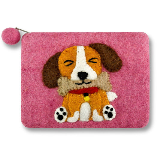 Cute Dog Felted Coin Purse Pink