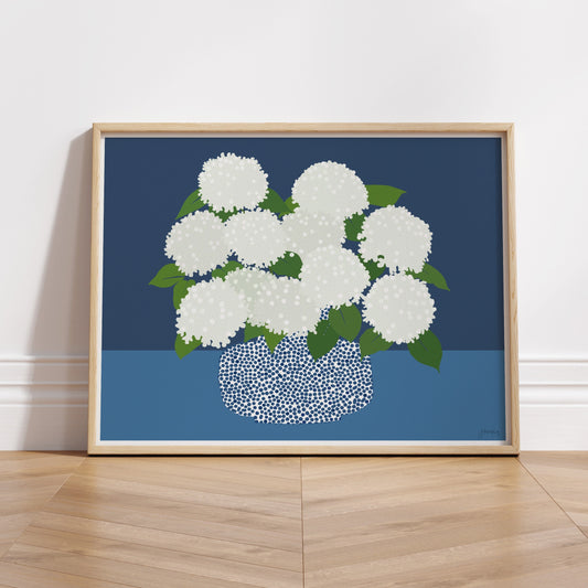 White Hydrangea Art FRAMED