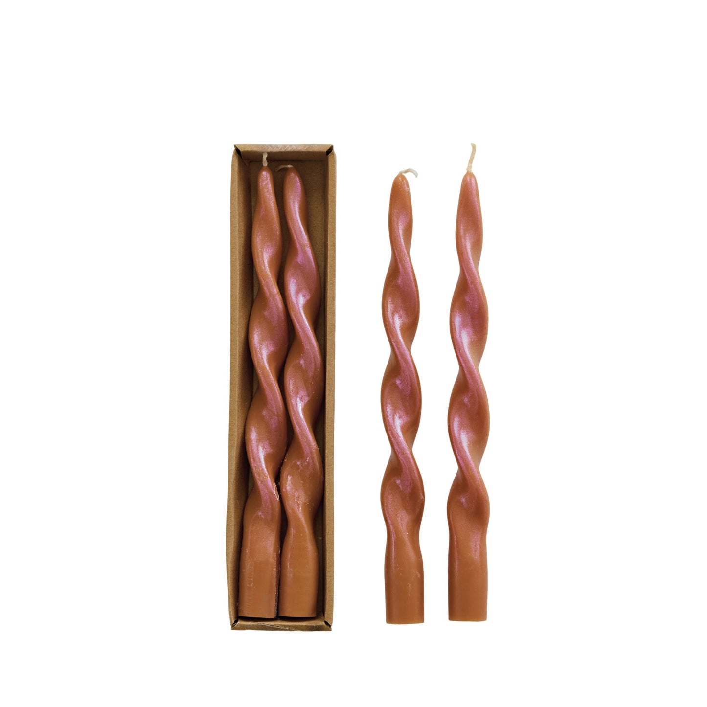 Unscented Twisted Taper Candles in Box, Iridescent Rainbow Finish, Set of 2