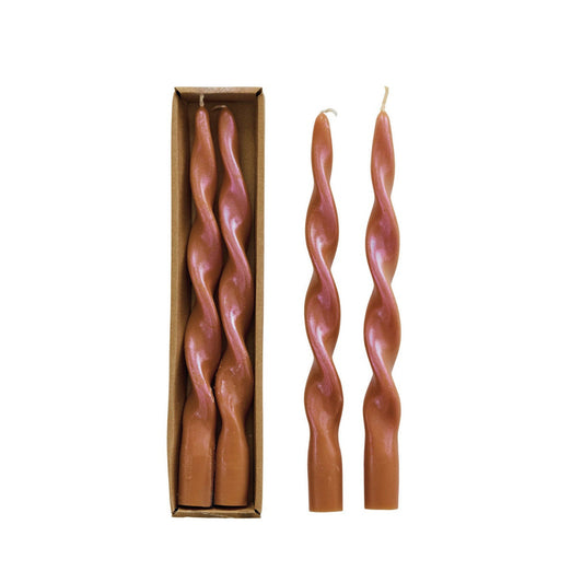 Unscented Twisted Taper Candles Iridescent Rainbow Finish, Set of 2