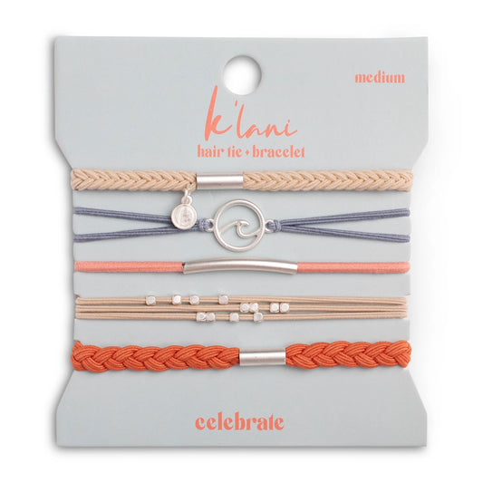 Celebrate Silver Wave Charm Hair Tie Bracelet Set