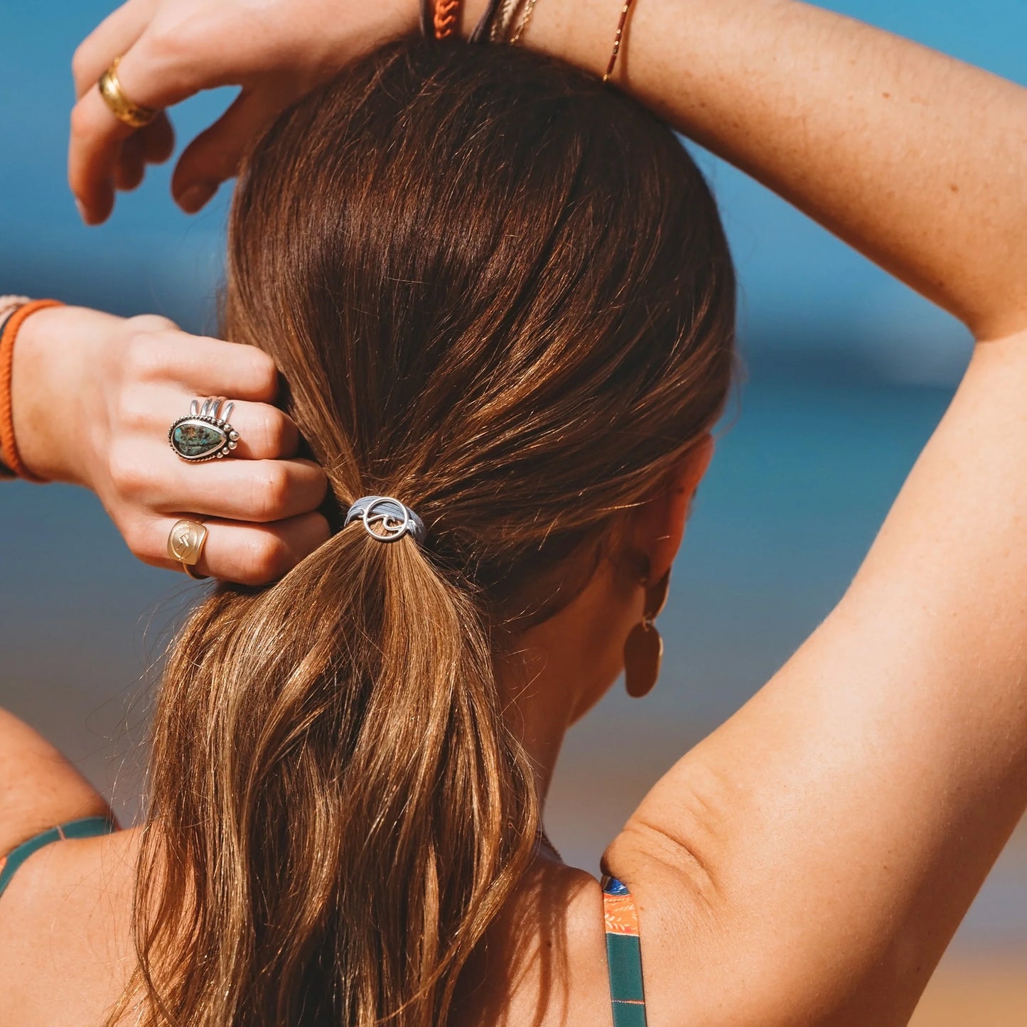 Celebrate Silver Wave Charm Hair Tie Bracelet Set