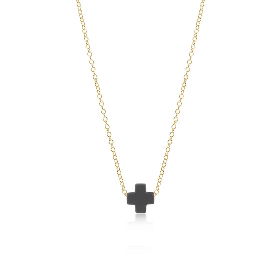 16" Necklace Gold Signature Cross Small Charcoal