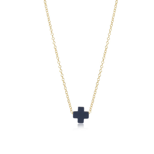 16" Necklace Gold Signature Cross Small Navy