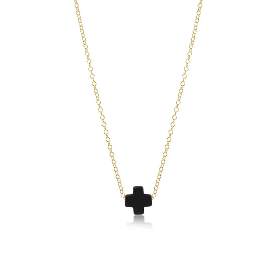 16" Necklace Gold Signature Cross Small Onyx