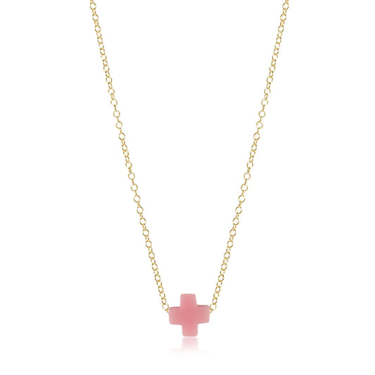 16" Necklace Gold Signature Cross Small Pink