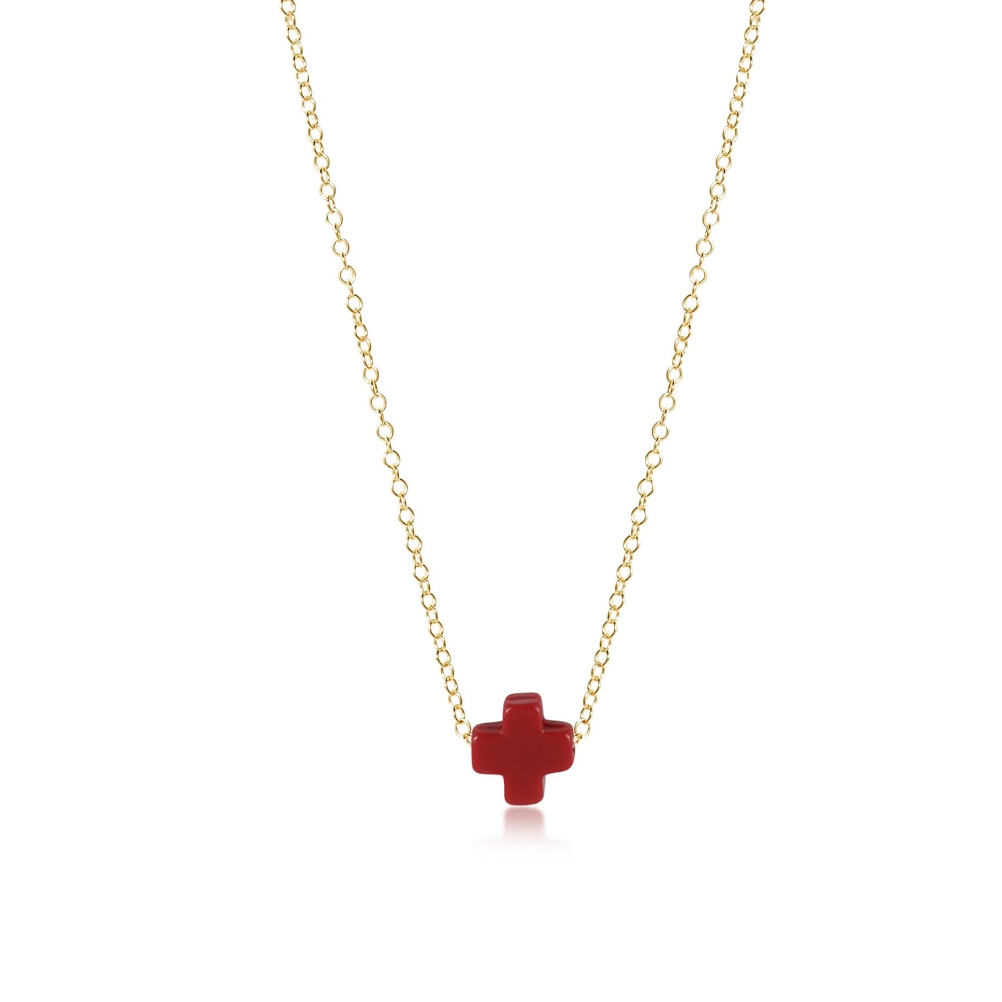 16" Necklace Gold Signature Cross Small Red