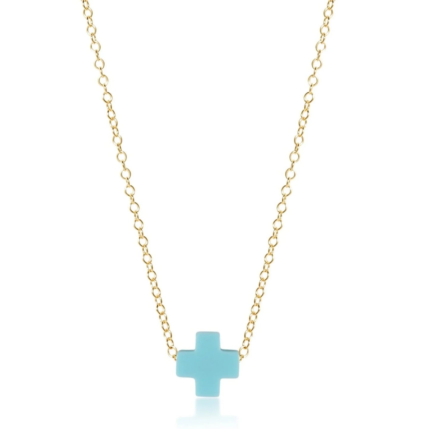 16" Necklace Gold Signature Cross Small Turquoise