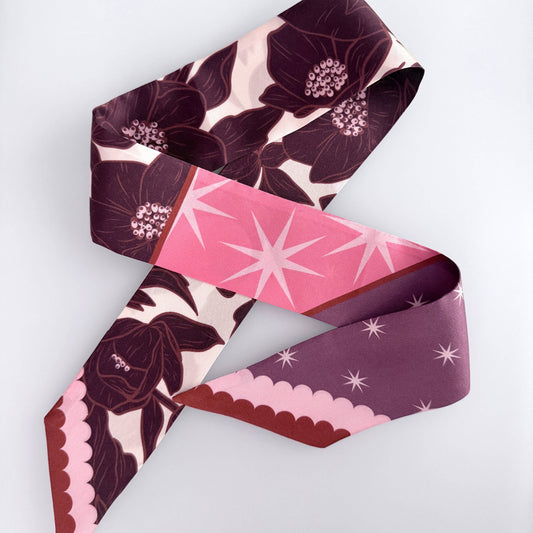 Lunar Blossom Skinny Silk Scarf Lunar Blossom