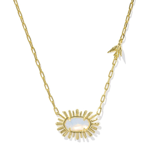 Elisa Bird Short Pendant Necklace Gold Opalite Illusion