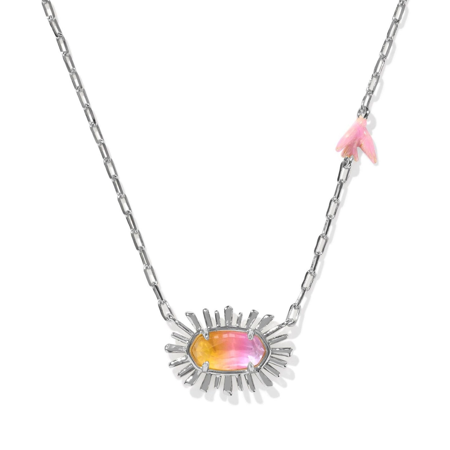 Elisa Bird Short Pendant Necklace Rhodium Sunrise Watercolor Illusion