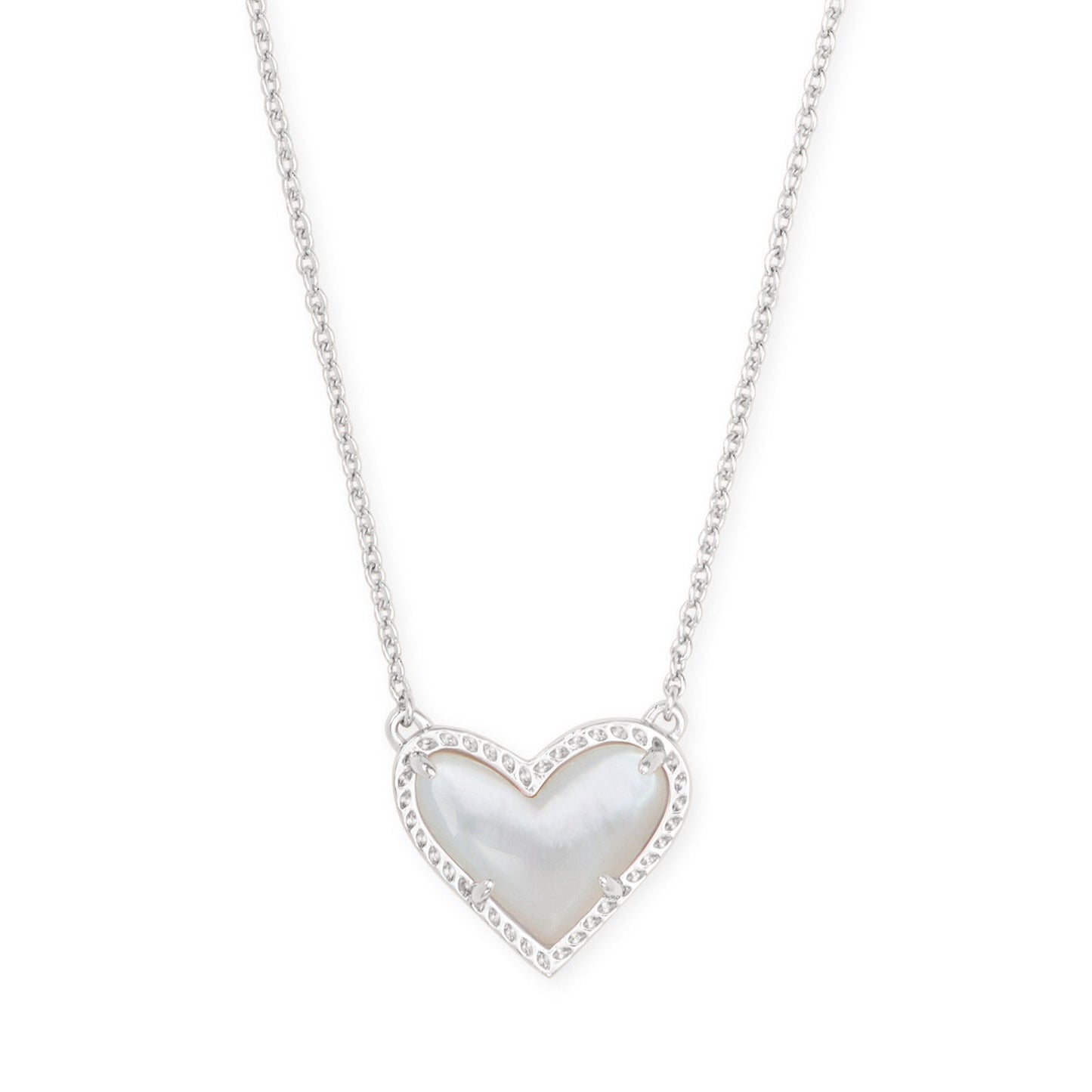 Ari Heart Short Pendant Necklace Silver Ivory Mother of Pearl