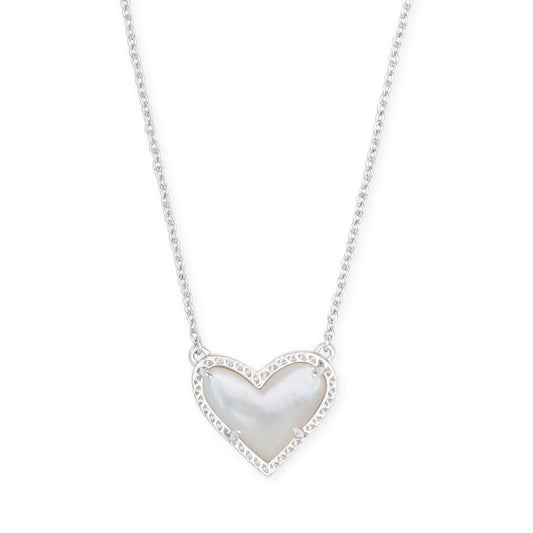 Ari Heart Short Pendant Necklace Silver Ivory Mother of Pearl