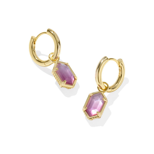 Hallie Huggie Earrings Gold Purple Watercolor Illusion