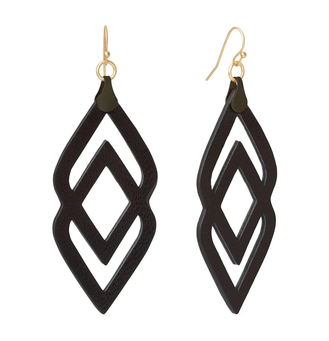 Deco Drama Leather Earring Black