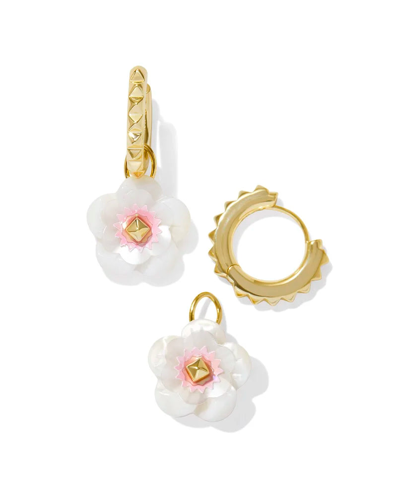 Deliah Huggie Earring Gold Iridescent Pink White Mix