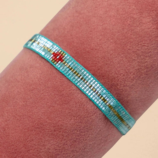 Beaded Bracelet Narrow Aqua & Gold
