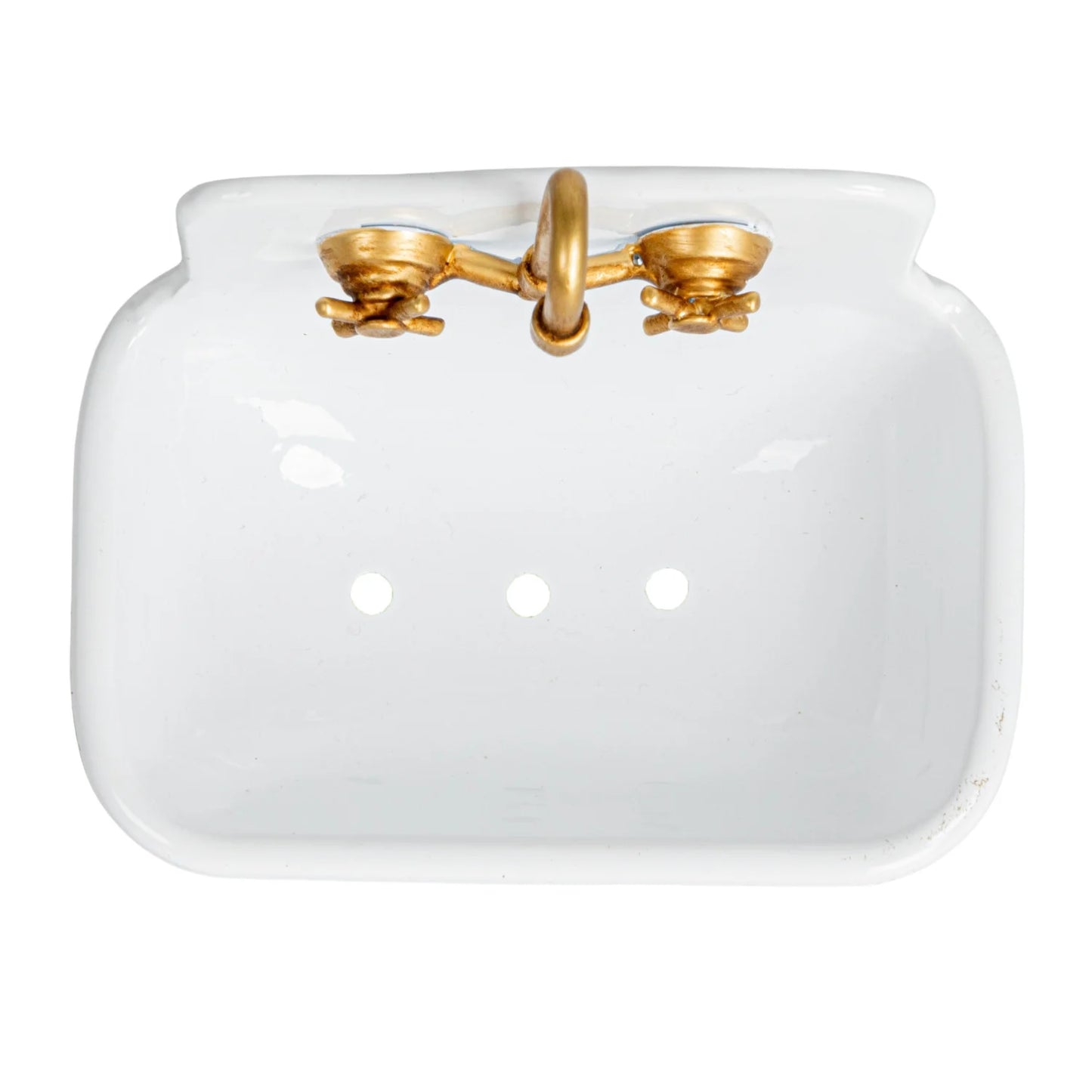 Metal Sink Soap Dish w/ Faucet, Green, White & Gold Finish
