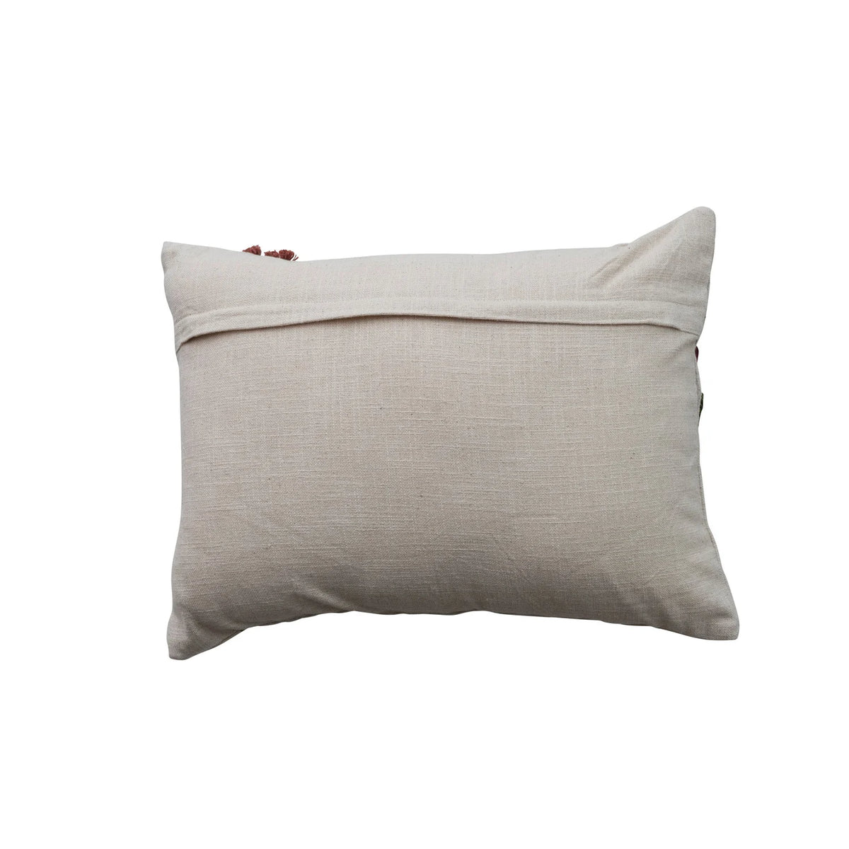 Cotton Slub Lumbar Pillow with Hand-Embroidered Flowers