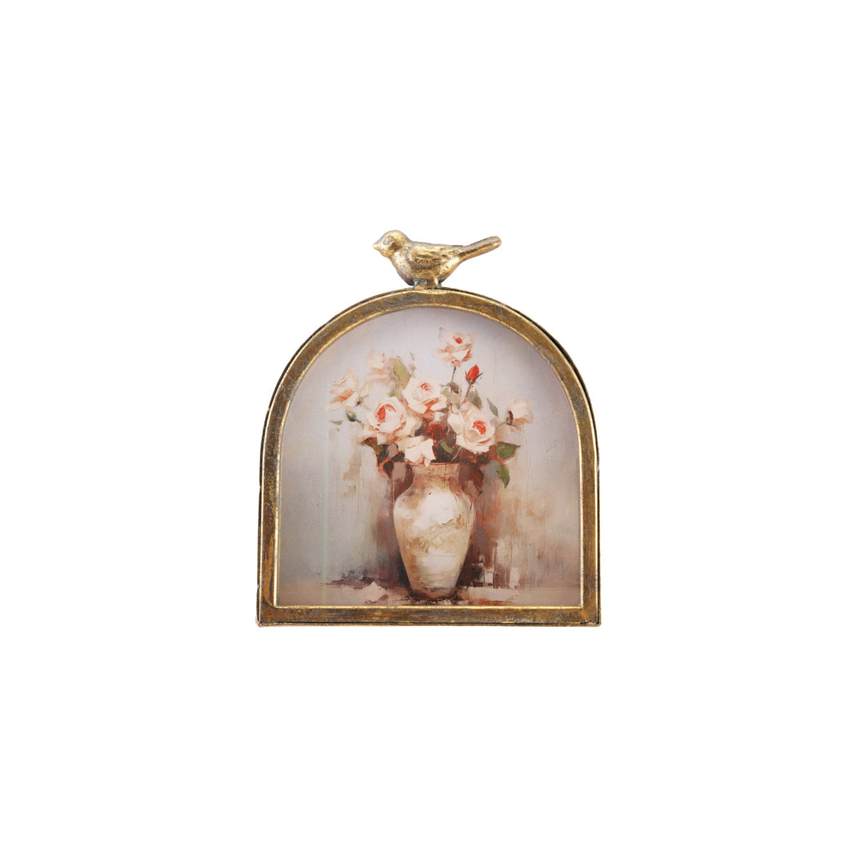 Arched Photo Frame with Bird Finial, Antique Gold Finish