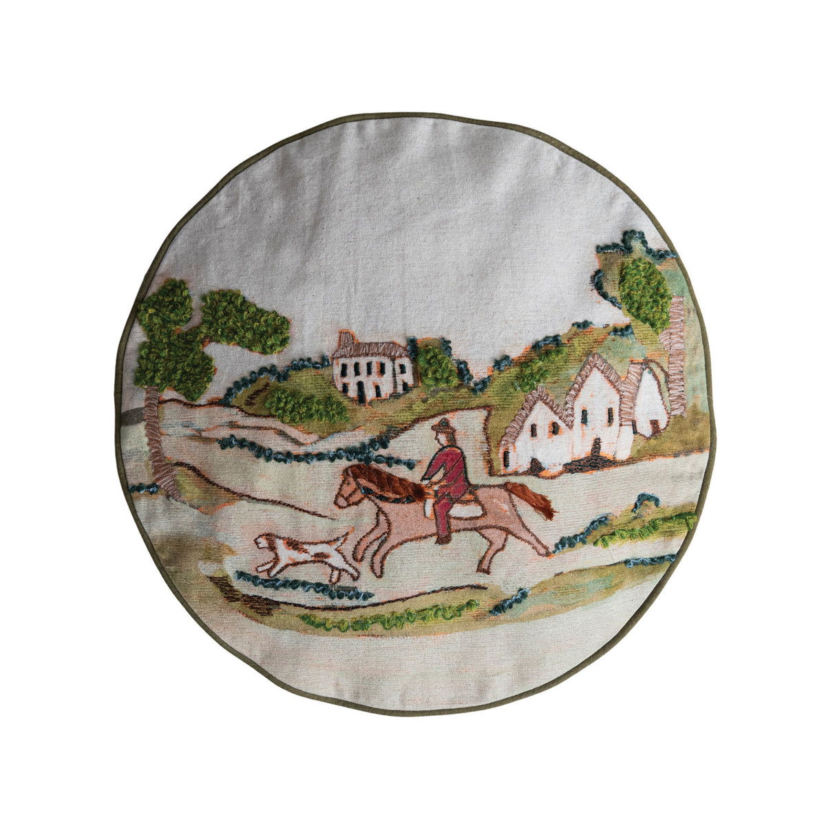 Cotton & Linen Pillow with Countryside Scene