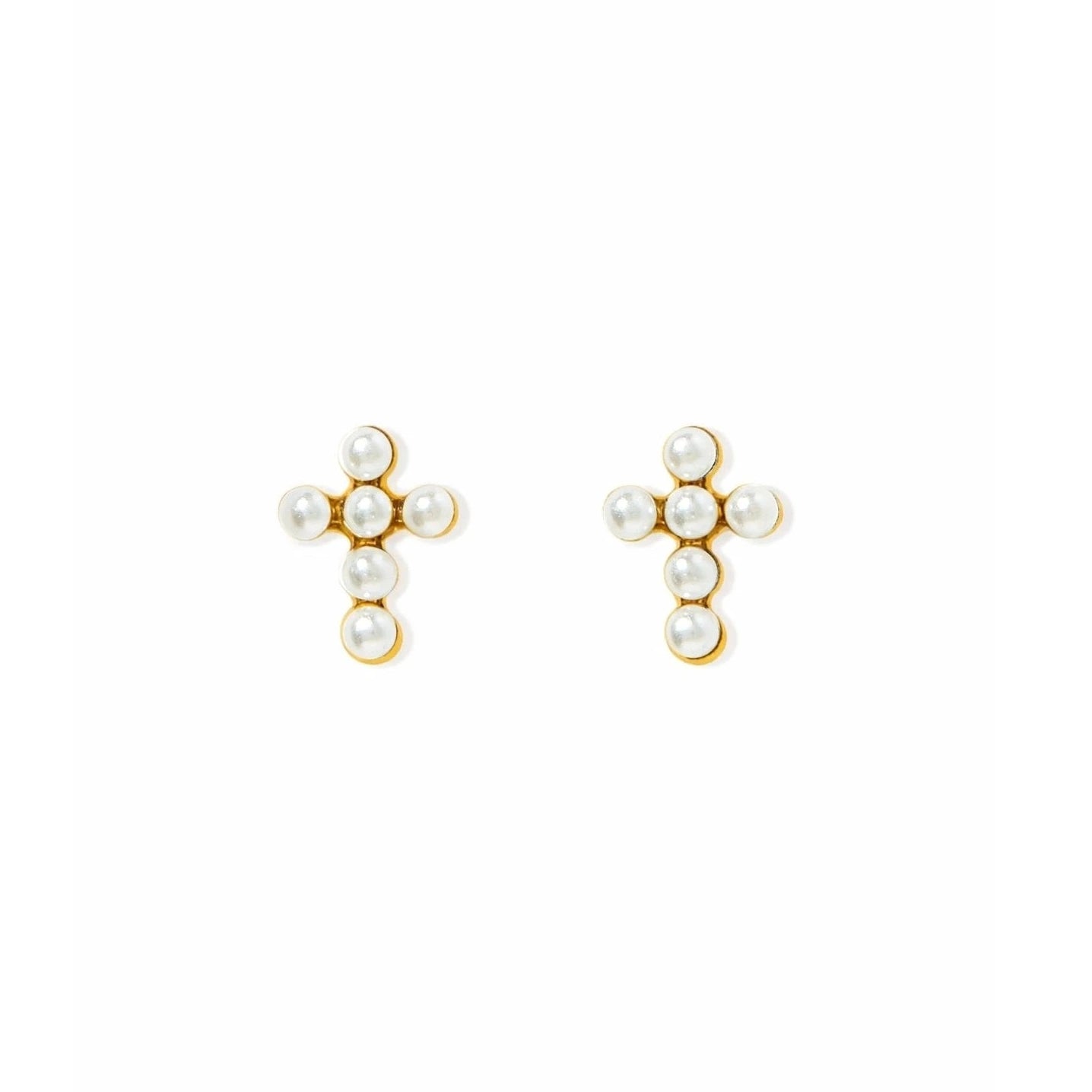 Clara Cross Pearl Screwback Stud Earrings