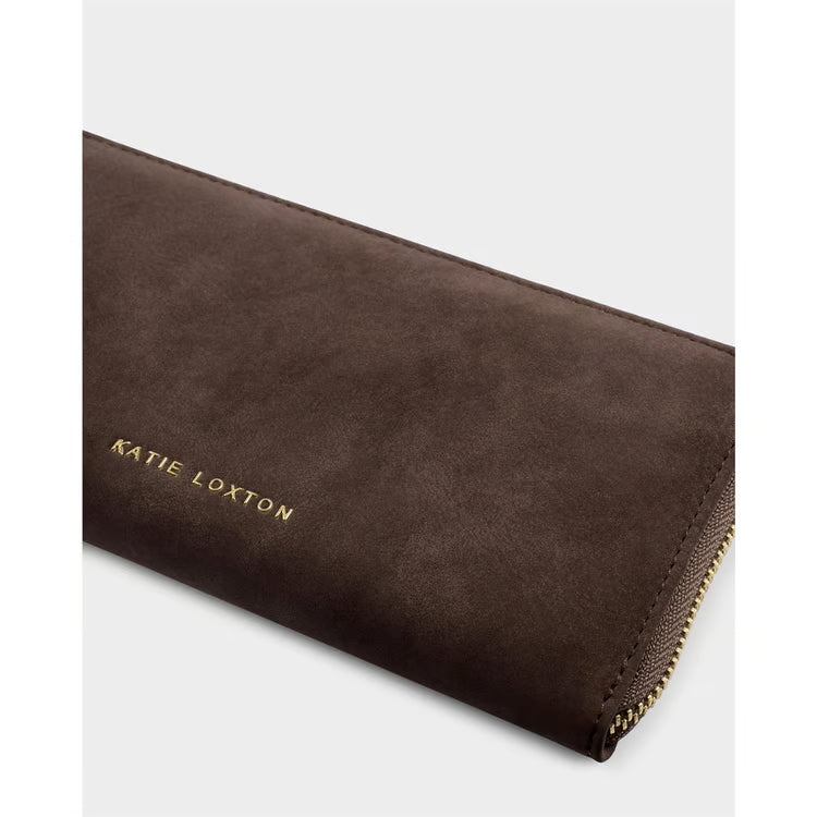 Bitter Chocolate Suedette Large Wallet/Clutch