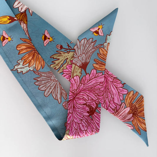 Skinny Silk Scarf Floral Buzz