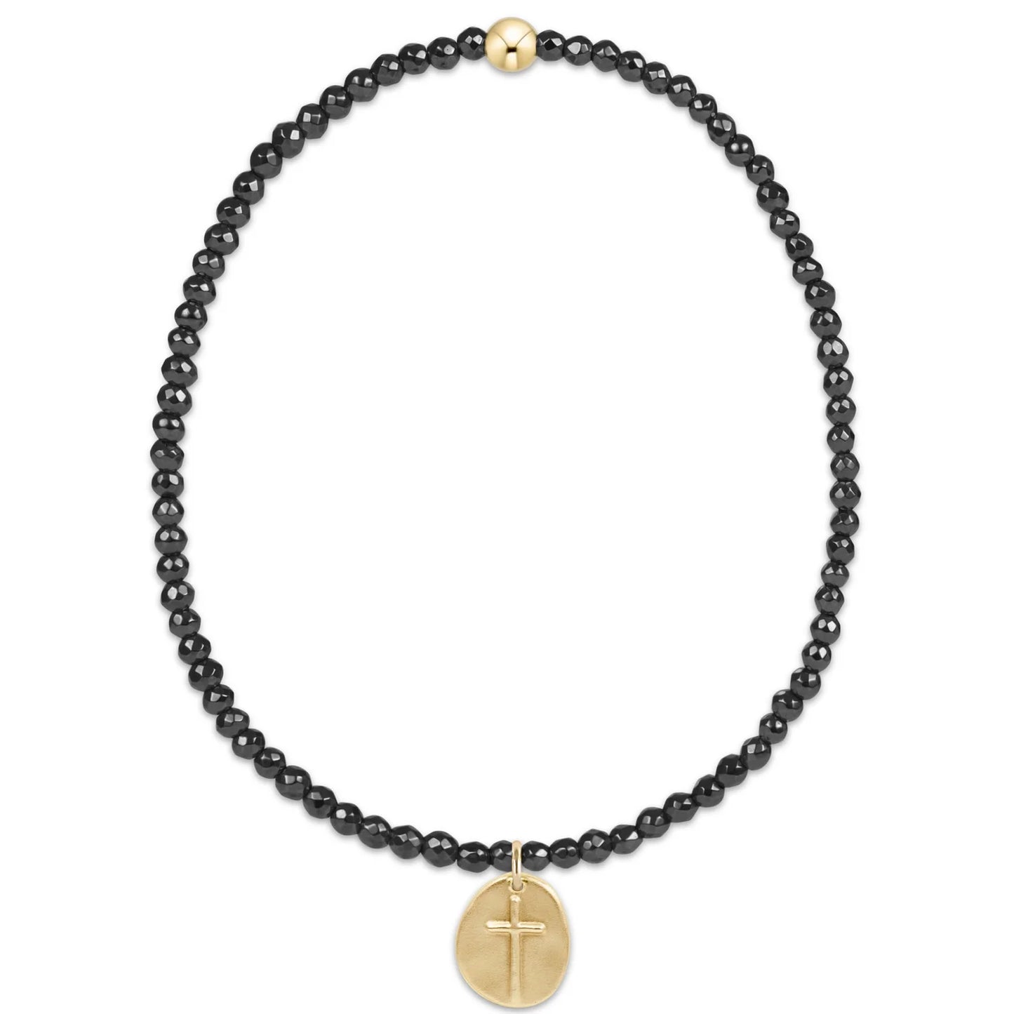 Extends Faceted Hematite 2mm Bead Bracelet Inspire Small Gold Charm