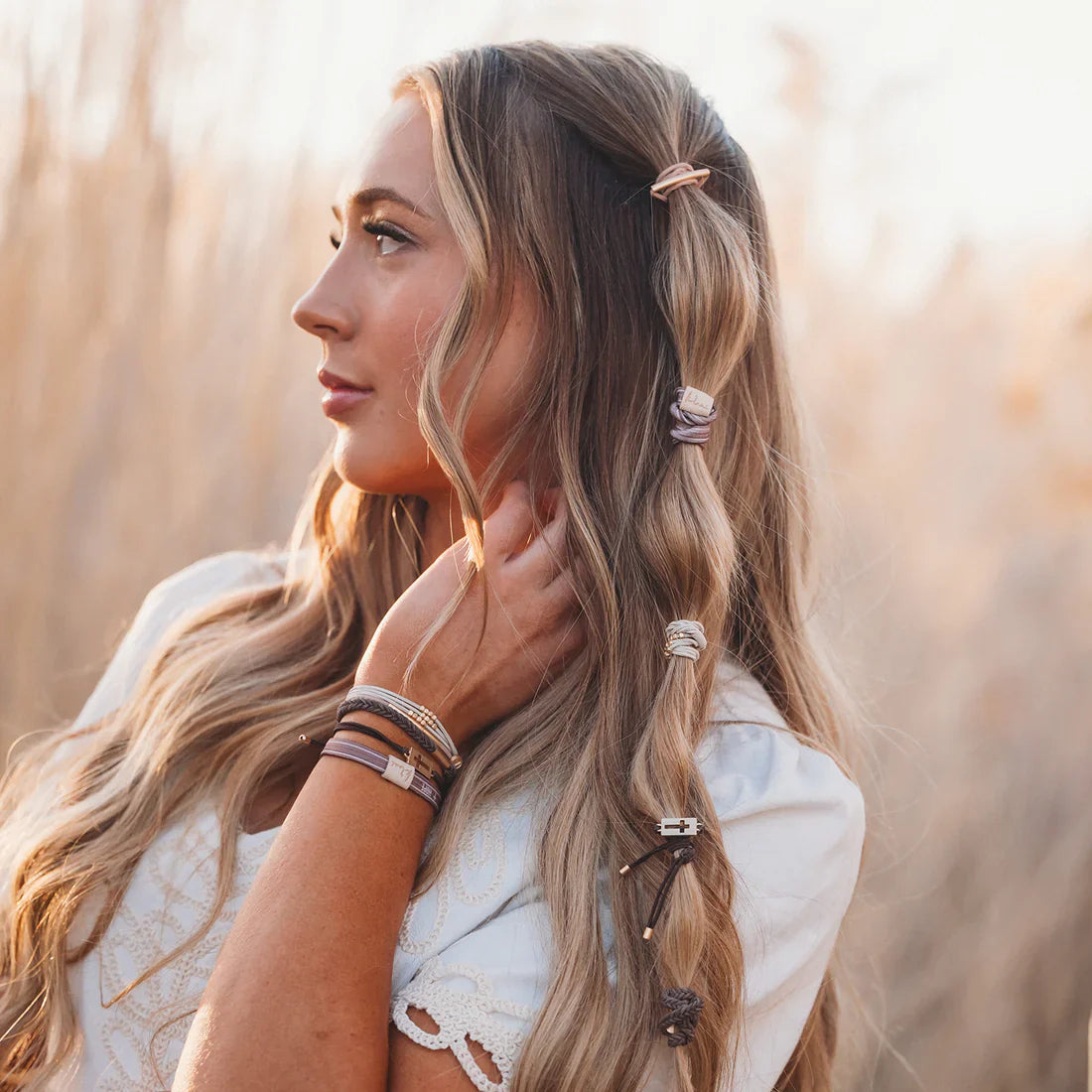 Faith Gold Cross Hair Tie Bracelet Set Large