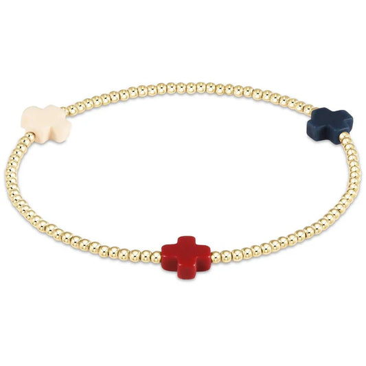 Signature Cross Gold Pattern 2mm Bead Bracelet Firecracker