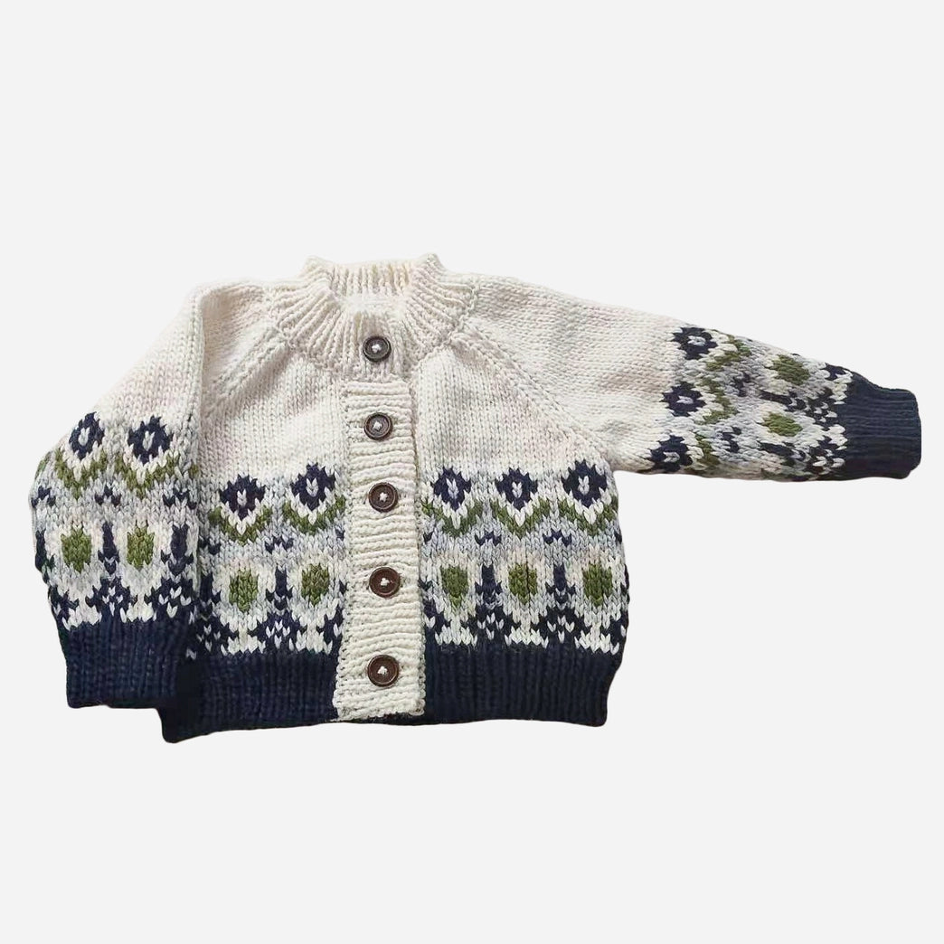 Fairisle Knit Cardigan Sweater Navy