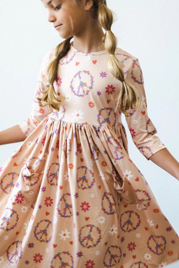 Flower Child 3/4 Sleeve Pocket Dress