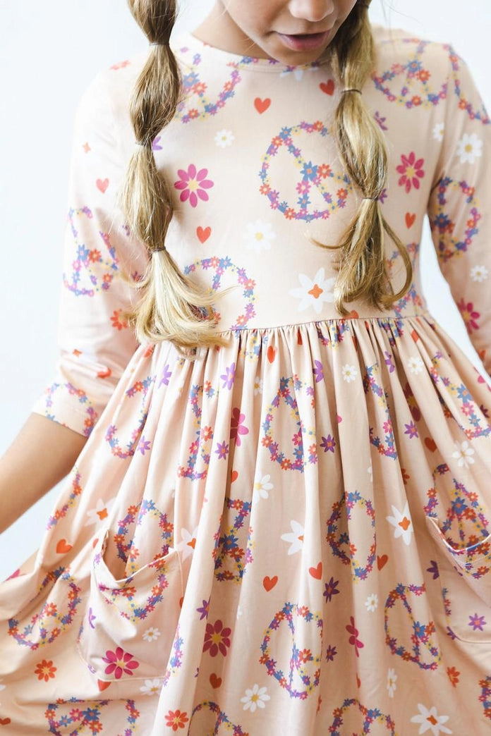 Flower Child 3/4 Sleeve Pocket Dress