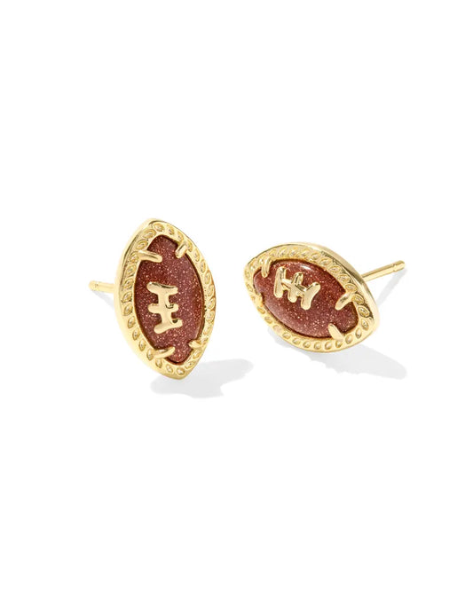 Football Stud Gold Earrings Orange Goldstone