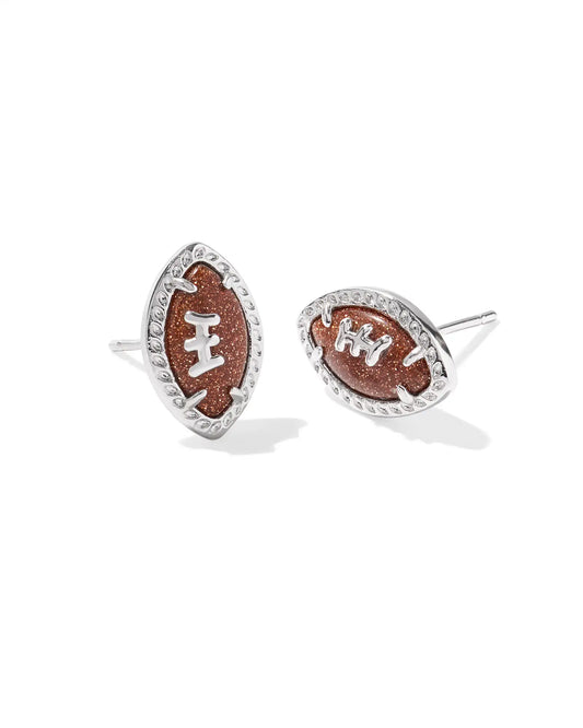 Football Stud Silver Earrings Orange Goldstone