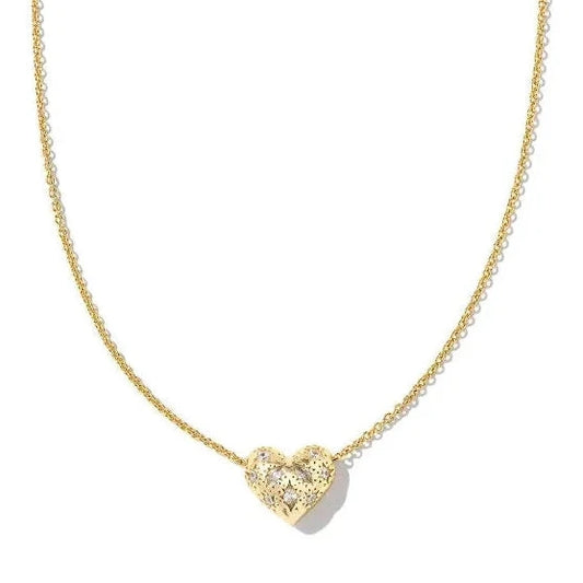 Holland Gold Heart Short Pendant Necklace in White Crystal