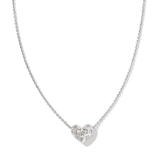 Holland Silver Heart Short Pendant Necklace in White Crystal