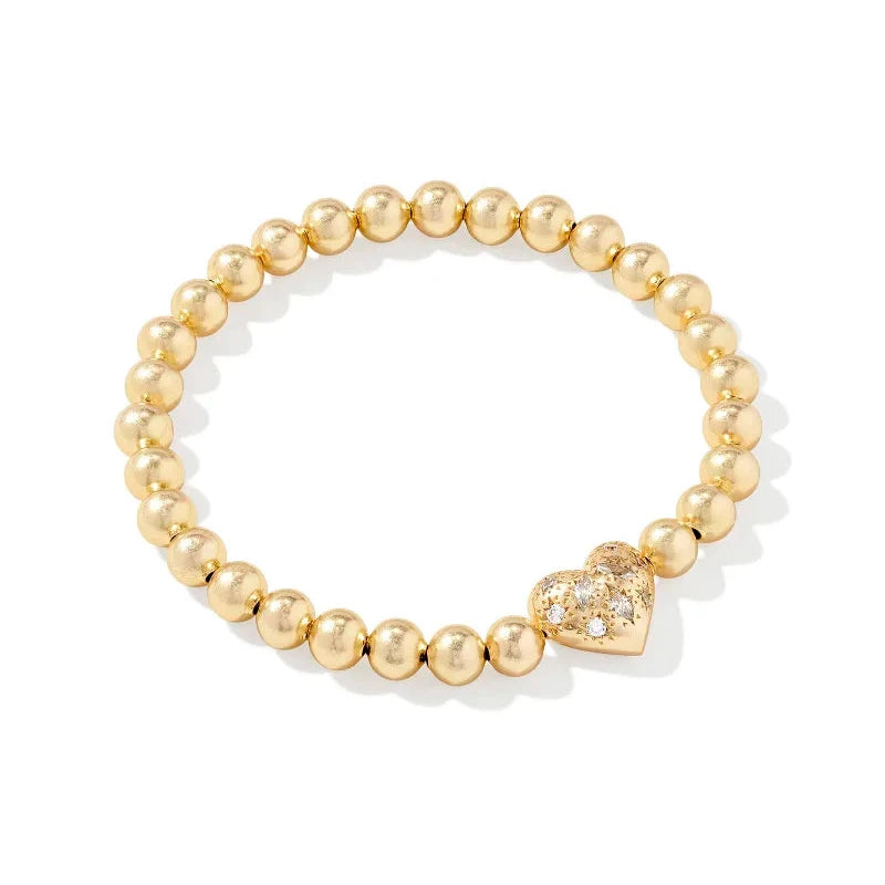 Holland Gold Heart Stretch Bracelet in White Crystal