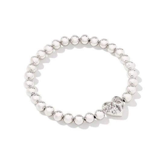 Holland Silver Heart Stretch Bracelet in White Crystal