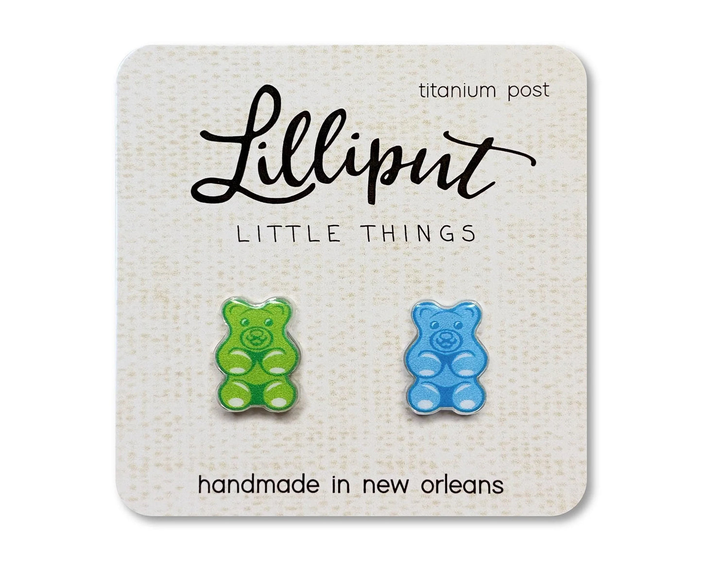 Lilliput Gummy Bear Earrings Green/Blue