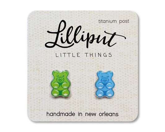 Lilliput Gummy Bear Earrings Green/Blue