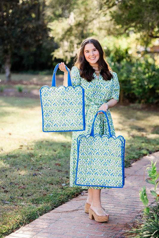 Jardin Bleu Luxe Scalloped Large Tote Bag Sale