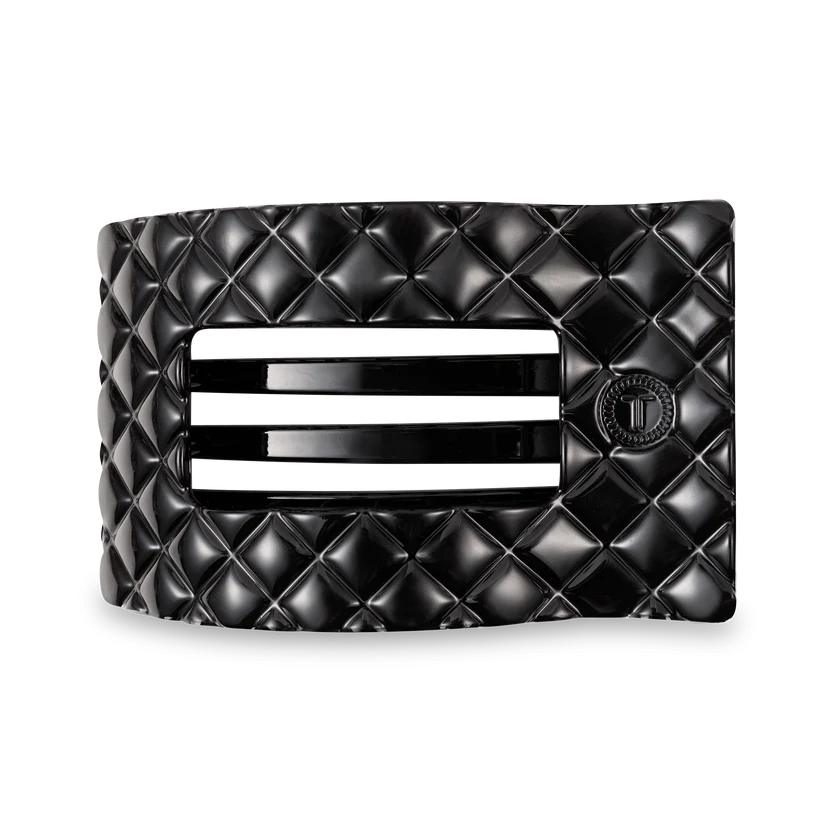 Teleties Large Flat Rectangle Hair Clip Jet Black Quilted