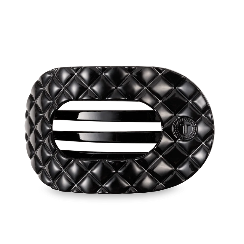 Teleties Large Flat Round Clip Jet Black Quilted