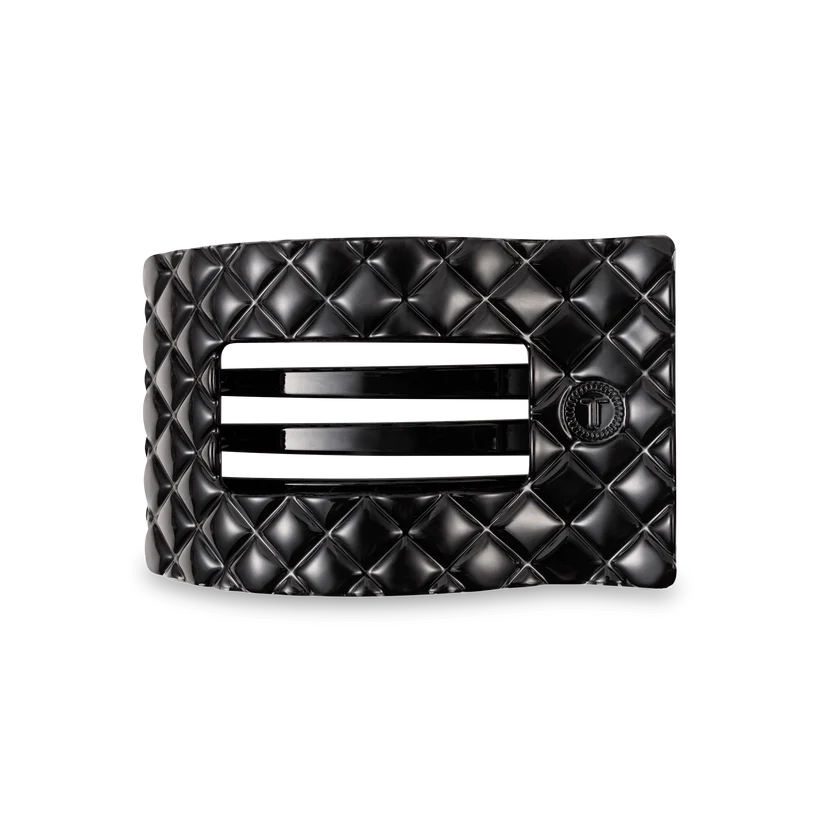 Teleties Medium Flat Rectangle Hair Clip Jet Black Quilted