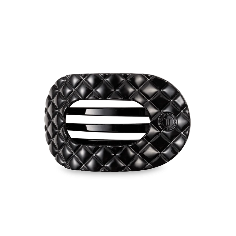 Teleties Medium Flat Round Clip Jet Black Quilted