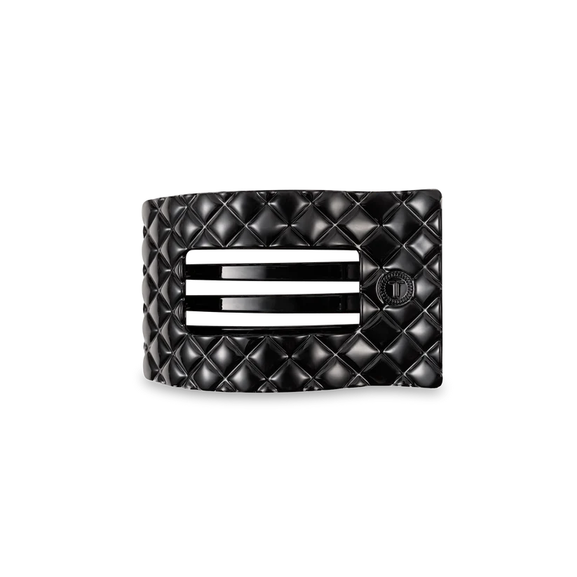 Teleties Small Flat Rectangle Hair Clip Jet Black Quilted