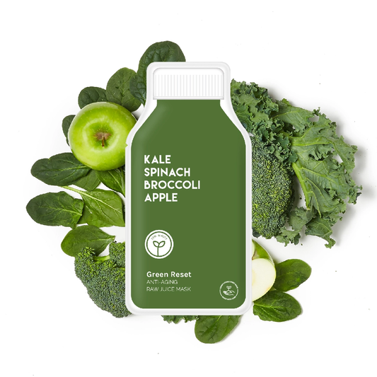 Green Reset Kale, Spinach, Broccoli, Apple Raw Juice Sheet Face Mask