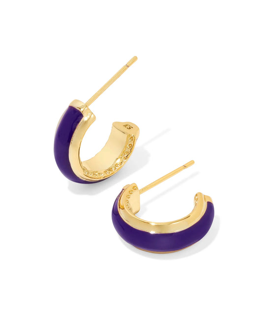 Ainsley Huggie Earrings Gold Purple Enamel